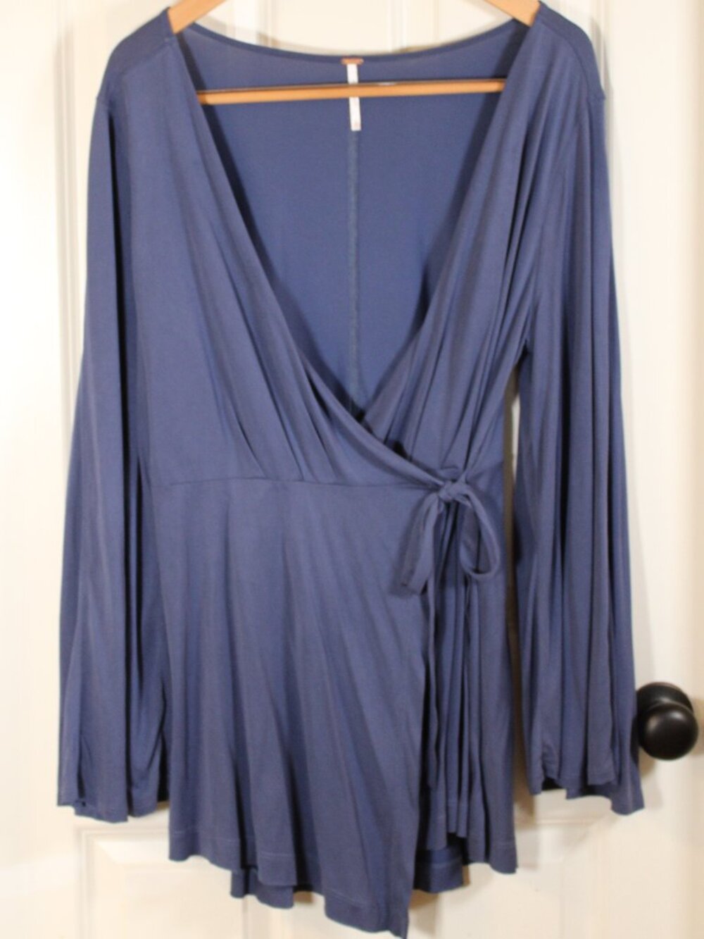 Free People Blue wrap top bell sleeves size L